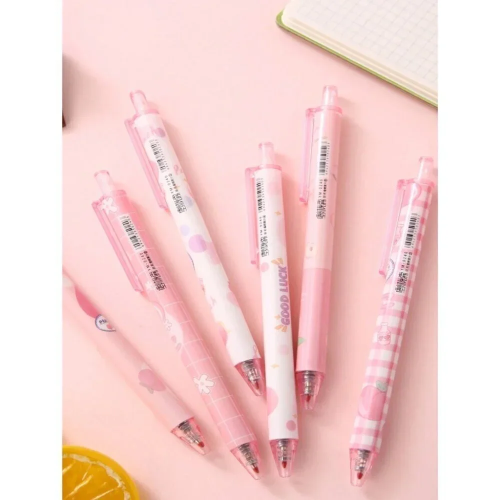 6pcs Peach Plastic Print Ballpoint Pen Multicolor
